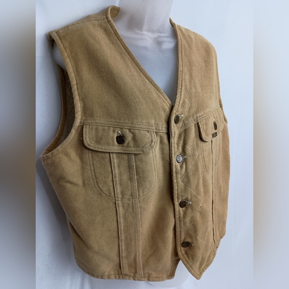LEE Vintage 70's Suede Sherpa Winter Tan Brown Sleeveless Button-Up Vest(#1,531) - Picture 4 of 10